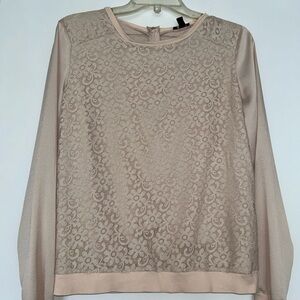 Ann Taylor Blush colored Lace Front Long-Sleeve Top